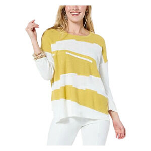 WynneCollection Ribbed Sleeve Intarsia Sweater Kiwi - Regular